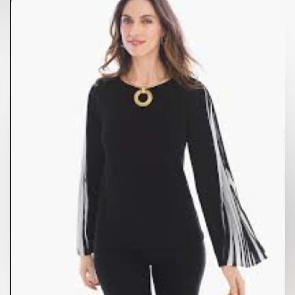 Chicos Knit Kit Pleated Sleeve Top Sz 3/ XL - Picture 2 of 6